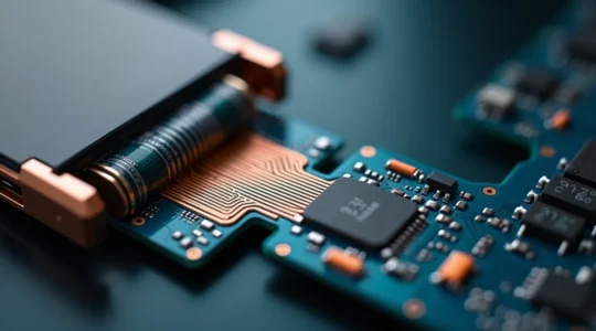 Detailed close-up of a flexible printed circuit board integrated within a modern gadget