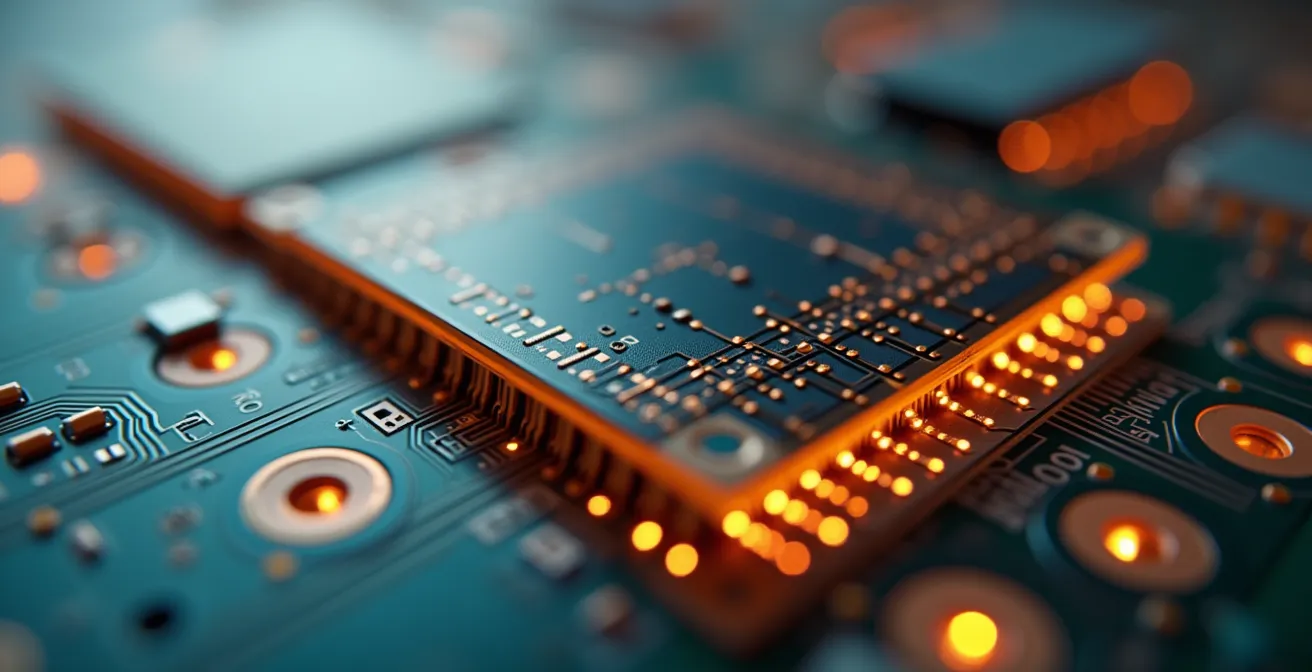 Close-up cross-sectional view of polyimide layers in a flexible PCB